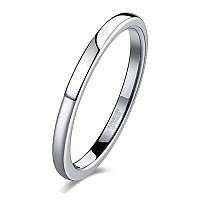 Trumium 2Mm Wedding Band For Women Silver Tungsten Carbide Ring Slim Plain Dome Style Comfort Fit Size 65