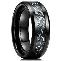 King Will Dragon 8Mm Tungsten Carbide Ring For Mens Black Celtic Wedding Band Comfort Fit