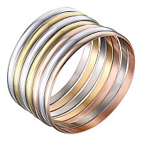 Castillna 3 Tone Silver Gold Rose Gold Bangle Bracelets For Women Christmas Birthday Gifts 9 Inches