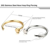 Fibo Steel 18G20G 2Pcs Stainless Steel Body Jewelry Piercing Nose Ring Hoop For Womenblackgold 20G8Mm