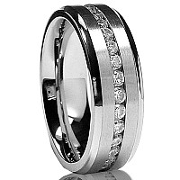 Metal Masters Co 7Mm Mens Eternity Titanium Ring Wedding Band With Cubic Zirconia Cz Size 6