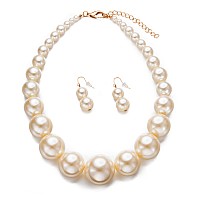 Yuhuan Womens Faux Big Pearl Choker Necklace And Earring Set Fashion Pearl Set