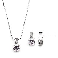 Mariell Delicate Roundcut Cubic Zirconia Necklace Earrings Set For Brides Bridesmaids Or Everyday Wear