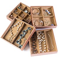 Huji Stackable Jewelry Trays Organizer Storage Rings Earrings Bracelets Watches Necklaces 1 Camel Brown Stackable Trays