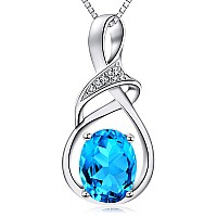 Hxzz Fine Jewelry Birthstone Gifts For Women Natural Gemstone Swiss Blue Topaz Sterling Silver Pendant Necklace Birthday Anniver