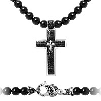 Westmiajw Black Onyx Beads Beaded Cross Pendant Necklace Chain For Menhealing Crystals Jewelry 60Cm