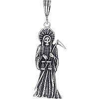 Ejewelryplus Sterling Silver Santa Muerte Pendant Necklace Oxidized Finish Without Chain