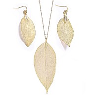 Boutiquelovin Gold Leaf Necklace Earrings Set For Women Long Tassel Feather Boho Necklaces Large Costume Accessory Gift Aspen