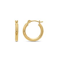 14K Yellow Gold 2Mm Tube Polished Round Hoop Earrings 14Mm 055 Inch Diameter