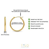 14K Yellow Gold 2Mm Tube Polished Round Hoop Earrings 14Mm 055 Inch Diameter