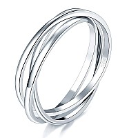 Boruo 925 Sterling Silver Ring Triple Interlocked Rolling High Polish Ring Size 4