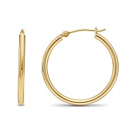 14K Yellow Gold 2Mm Tube Polished Round Hoop Earrings 25Mm 1 Inch Diameter