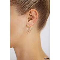 14K Yellow Gold 2Mm Tube Polished Round Hoop Earrings 25Mm 1 Inch Diameter