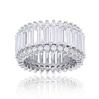 Sterling Silver Cubic Zirconia Round Baguette Eternity Ring Size 6