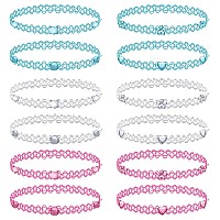 Bodyj4You 12Pc Choker Necklace Set Pink Turquoise White Star Heart Beads Stretch Jewelry Women Teen Girls Kids Multicolor Pride