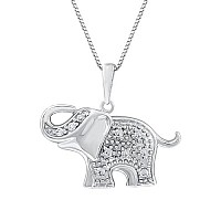 Jewelexclusive Gilded Sterling Silver 110Cttw Natural Roundcut Diamond Jk Color I2I3 Clarity Elephant Pendantnecklace18