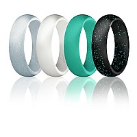 Roq Silicone Rubber Wedding Ring For Women Dome Solid Glitter Metallic Rubber Silicone Wedding Band Anniversary Rings Prom