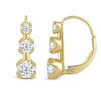 Everyday Elegance 14K Solid Yellow Gold Earrings Round Cut Leverback 3Stone Trilogy Cubic Zirconia Basket Setting 20 Ctw Di