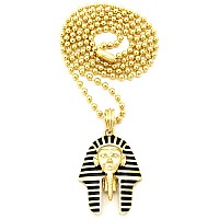 Gwood Pharaoh Mask Egyptian Pendant Gold Color With 27 Inch Long Ball Necklace