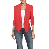 Womens Casual Work Office Open Front Blazer Jacket With Removable Shoulder Pads Jk1133 Coral M