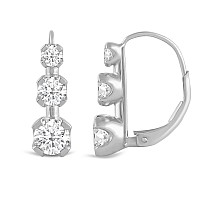 Everyday Elegance 14K Solid White Gold Earrings Round Cut Leverback 3Stone Trilogy Cubic Zirconia Basket Setting 20 Ct