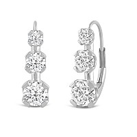 Everyday Elegance 14K Solid White Gold Earrings Round Cut Leverback 3Stone Trilogy Cubic Zirconia Basket Setting 20 Ct