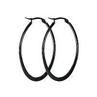 Mengpa Oval Hoop Earrings For Women Stainless Steel Black Plated Lightweight Jewelry Us1281B