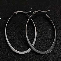 Mengpa Oval Hoop Earrings For Women Stainless Steel Black Plated Lightweight Jewelry Us1281B