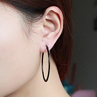 Mengpa Oval Hoop Earrings For Women Stainless Steel Black Plated Lightweight Jewelry Us1281B