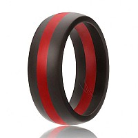 Roq Silicone Wedding Ring For Men Silicone Rubber Band Black With Red Thin Line Stripe Size 14