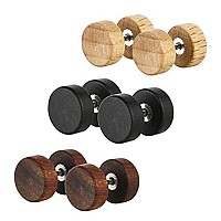 Karay 8Mm Wood Wooden Vintage Round Circle Fake Cheater Plugs Tunnel Unisex Stainless Steel Stud Earrings Lot Set 3Pair A Set