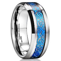 King Will Dragon Men Women 8Mm Tungsten Carbide Ring Blue Celtic Imitated Meteorite Inlay Ring Beveled Edge11