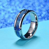 King Will Dragon Men Women 8Mm Tungsten Carbide Ring Blue Celtic Imitated Meteorite Inlay Ring Beveled Edge11