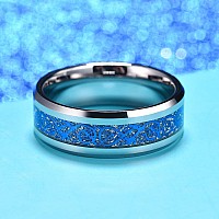 King Will Dragon Men Women 8Mm Tungsten Carbide Ring Blue Celtic Imitated Meteorite Inlay Ring Beveled Edge11