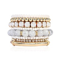 Riah Fashion Multi Color Stretch Beaded Stackable Bracelets Layering Bead Strand Statement Wrap Bangles Original Natural 7