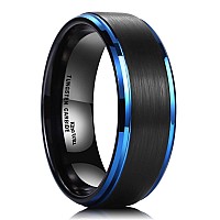 King Will Duo 8Mm Black Brushed Finish Tungsten Carbide Ring Blue Plated Wedding Band115