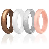 Roq Silicone Rubber Wedding Ring For Women Dome Solid Glitter Metallic Rubber Silicone Band Anniversary Ring Promise Ring