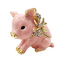 Waltzf Handcrafted Pewter Trinket Box Jeweled New Lovely Pig Jewelry Box