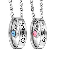 Mjartoria Matching Necklaces For Couples His And Hers Engraved Rhinestone Ring Pendant Set Gifts For Boyfriend Girlfriendsilve