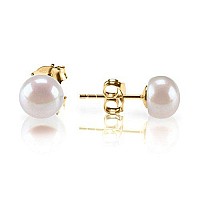 Pavoi Sterling Silver Yellow Gold Freshwater Cultured Stud Pearl Earrings 65Mm Aaa Quality