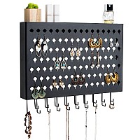 Jackcubedesign Wall Mounted Jewelry Organizer Earring Necklace Bracelet Holder Display Hanger With 109 Holes 19 Hooks Black