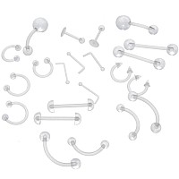 Oasis Plus 22Pcs 14G 16G 18G 20G Clear Flexible Bioplast Retainer Navel Belly Ring Eyebrow Tongue Nipple Barbell Nose Lip Labret