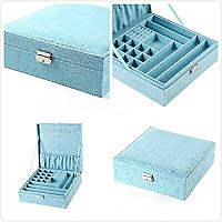 Sodynee Twolayer Lint Jewelry Box Organizer Display Storage Case With Lock Blue