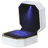 Aveson Luxury Ring Box Square Velvet Wedding Ring Case Jewelry Gift Box With Led Light For Proposal Engagement Wedding White