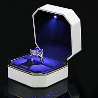 Aveson Luxury Ring Box Square Velvet Wedding Ring Case Jewelry Gift Box With Led Light For Proposal Engagement Wedding White