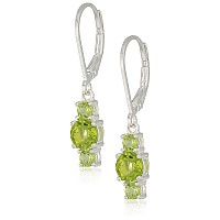 Sterling Silver Genuine Peridot 5Mm And 3Mm Three Stone August Birthstone Leverback Dangle Earrings