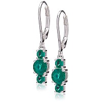 Amazon Collection Sterling Silver Created Emerald 5Mm And 3Mm Three Stone May Birthstone Leverback Dangle Earrings