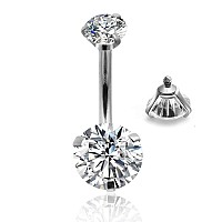 Gnoliew Belly Button Rings Round Cubic Zirconia Navel Barbell Stud Body Piercing White