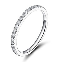 Eamti 2Mm 925 Sterling Silver Wedding Band Cubic Zirconia Half Eternity Stackable Engagement Ring Size 5