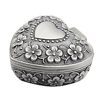 Aveson Classic Vintage Antique Heart Shape Jewelry Box Ring Small Trinket Storage Organizer Chest Christmas Gift Silver